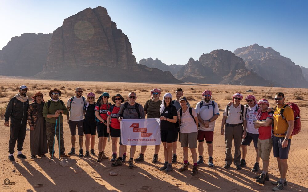 The team of trekkers in the Wadi Rum region of Jordan