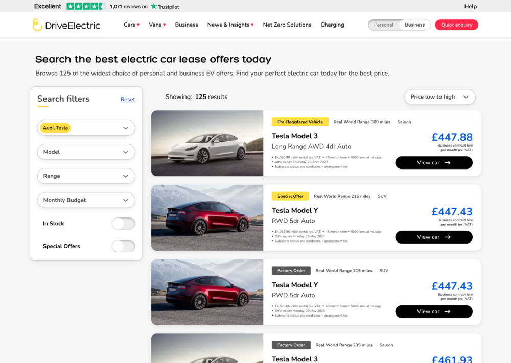 DriveElectric’s new website, by Anything,  enables customers to order and arrange finance for an electrical vehicle in under 10 minutes.