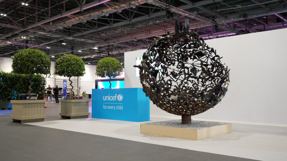 Formula E and UNICEF set to auction unique sculpture made from broken race car parts, raising funds for climate emergency
