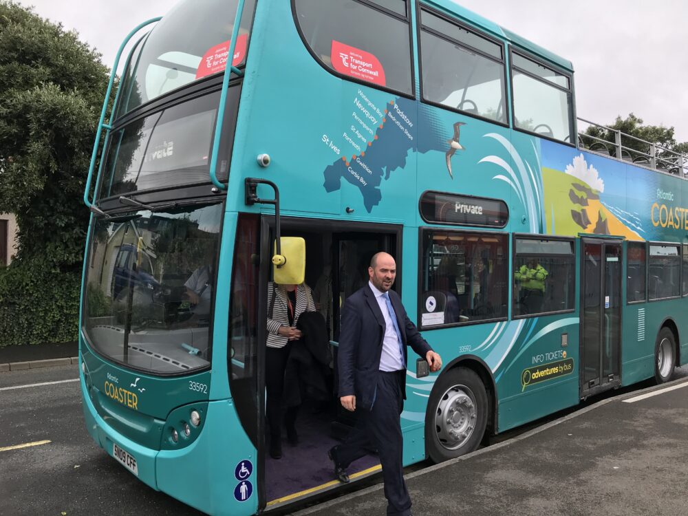 Transport Minister visits Cornwall to hear about bus improvements and see progress on vital new link road